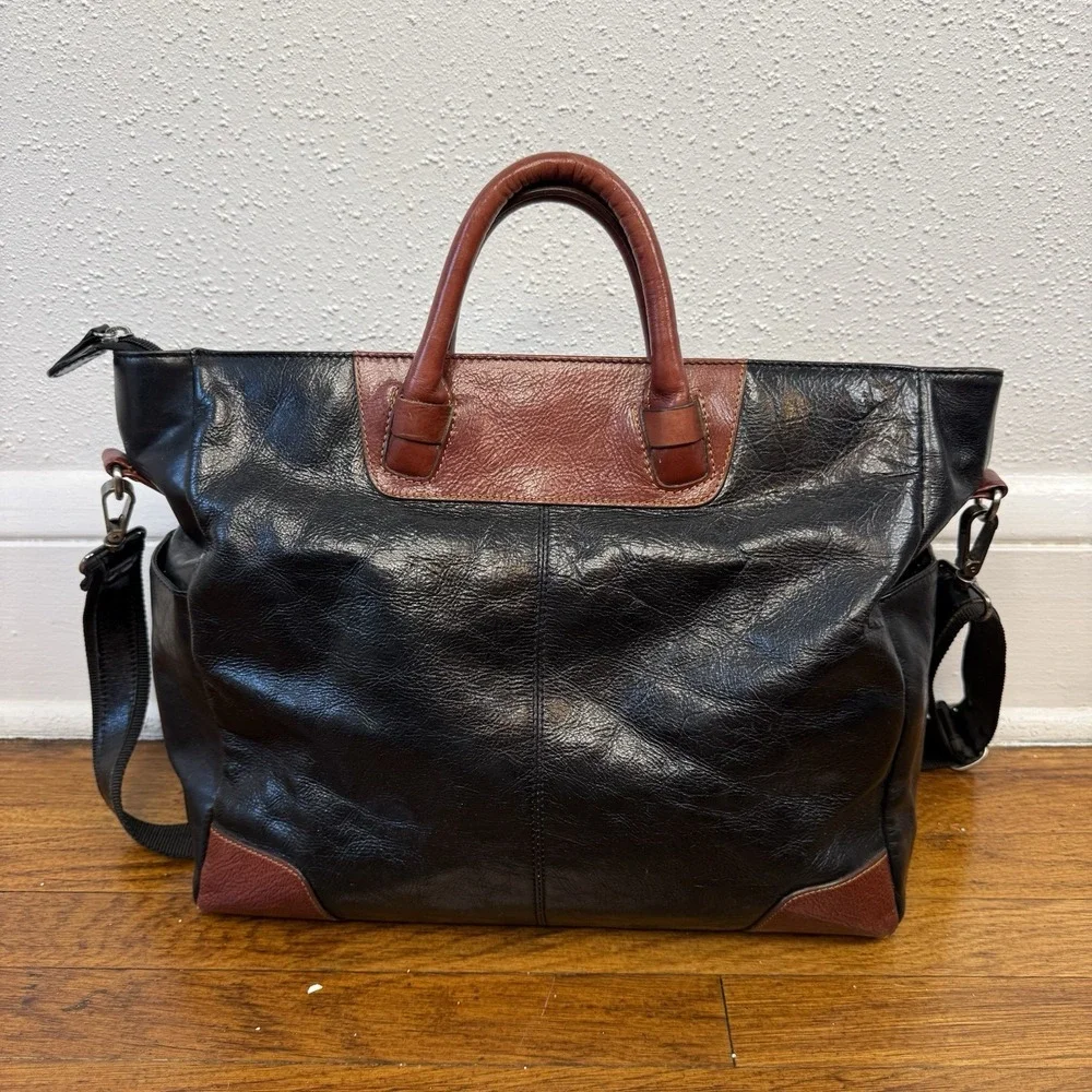 Vintage Samsonite Black Leather Travel Business Tote Bag With Shoulder Strap
